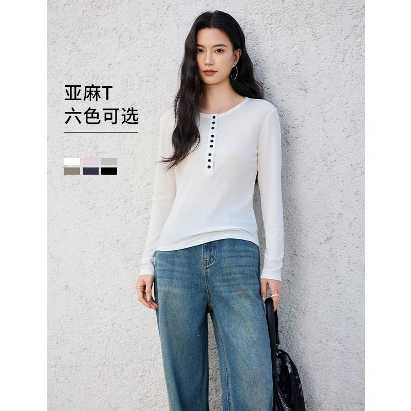 Damen Langärmeliges Henley-Shirt aus feinem Jersey mit dekorativer Knopfleiste Echo Archiv