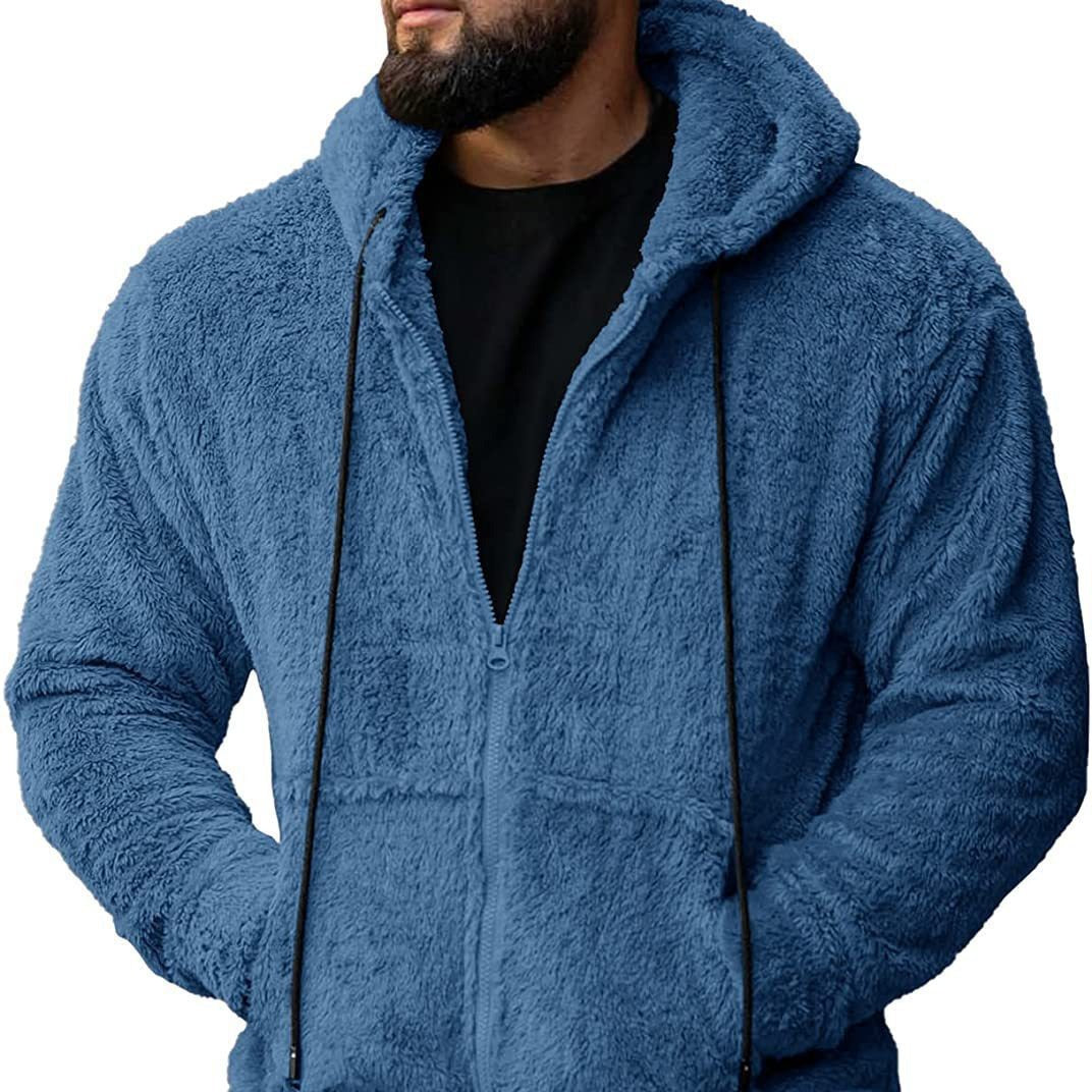 Herren nan Teddyplüsch Zip-Hoodie mit übergroßer Kapuze, verdecktem Reißverschluss und Eingrifftaschen Echo Archiv