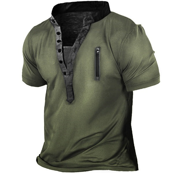 Herren Kurzarmshirt mit kreativem Stehkragen und praktischer Reißverschlusstasche Echoarchiv
