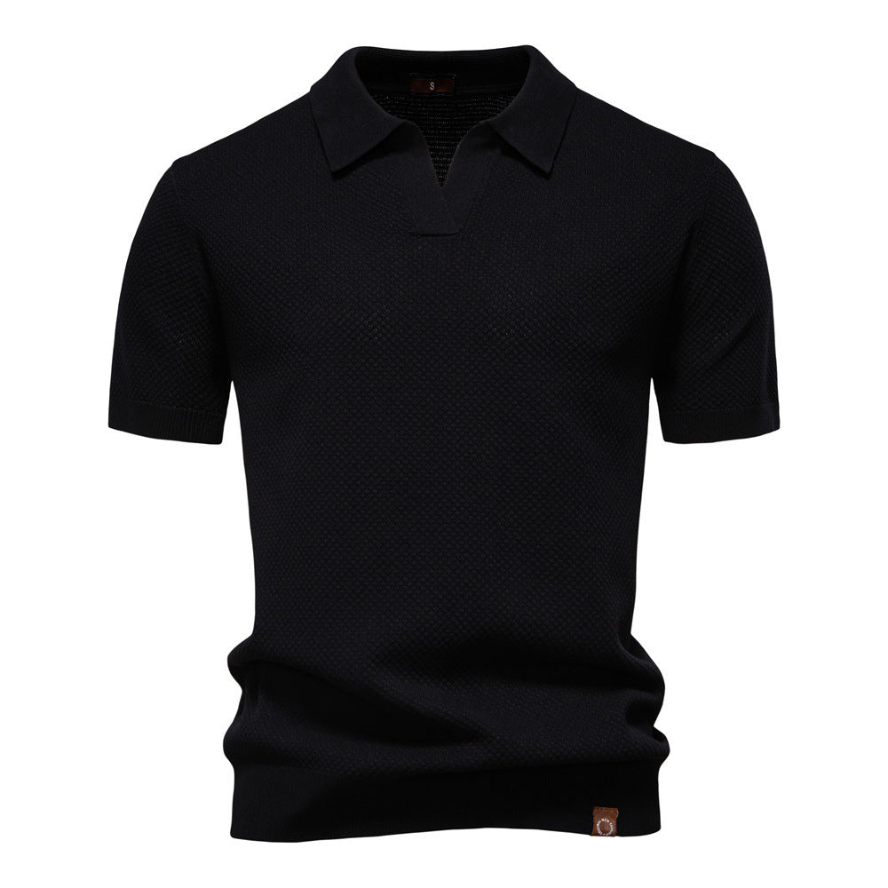 Herren nan strukturiertes Feinstrickpoloshirt mit offenem Reverskragen Echo Archiv