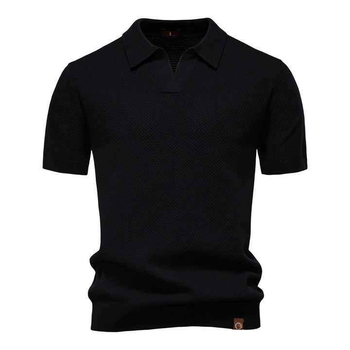 Herren nan strukturiertes Feinstrickpoloshirt mit offenem Reverskragen Echo Archiv