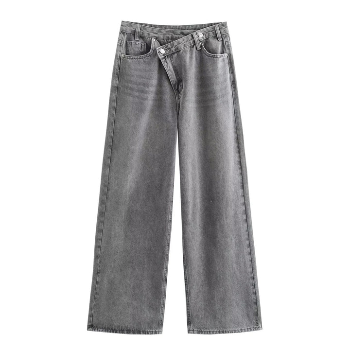 Damen 20+ weite High‑Waist Denim‑Palazzo‑Jeans mit asymmetrischem Bunddetail Echo Archiv