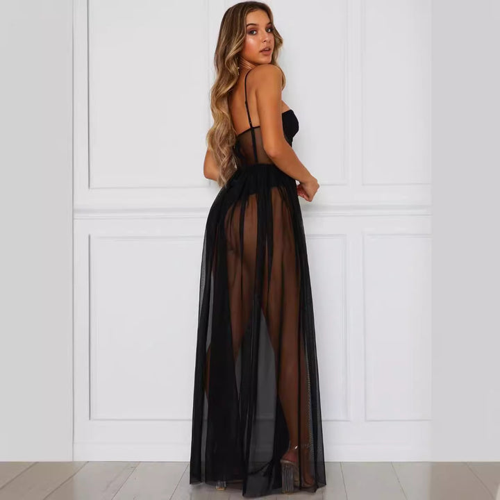 Damen aufregendes Spitzen-Negligé mit verführerischem tiefem V-Ausschnitt und transparenter Silhouette Echo Archiv