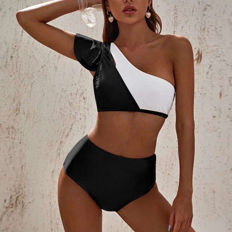 Damen asymmetrisches Bikini-Set mit hohem Bund Echo Archiv
