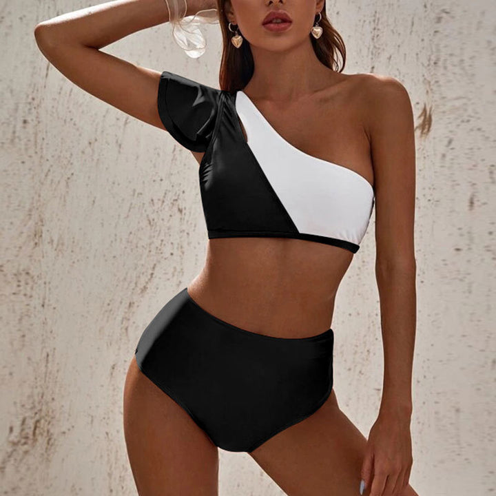 Damen asymmetrisches Bikini-Set mit hohem Bund Echo Archiv