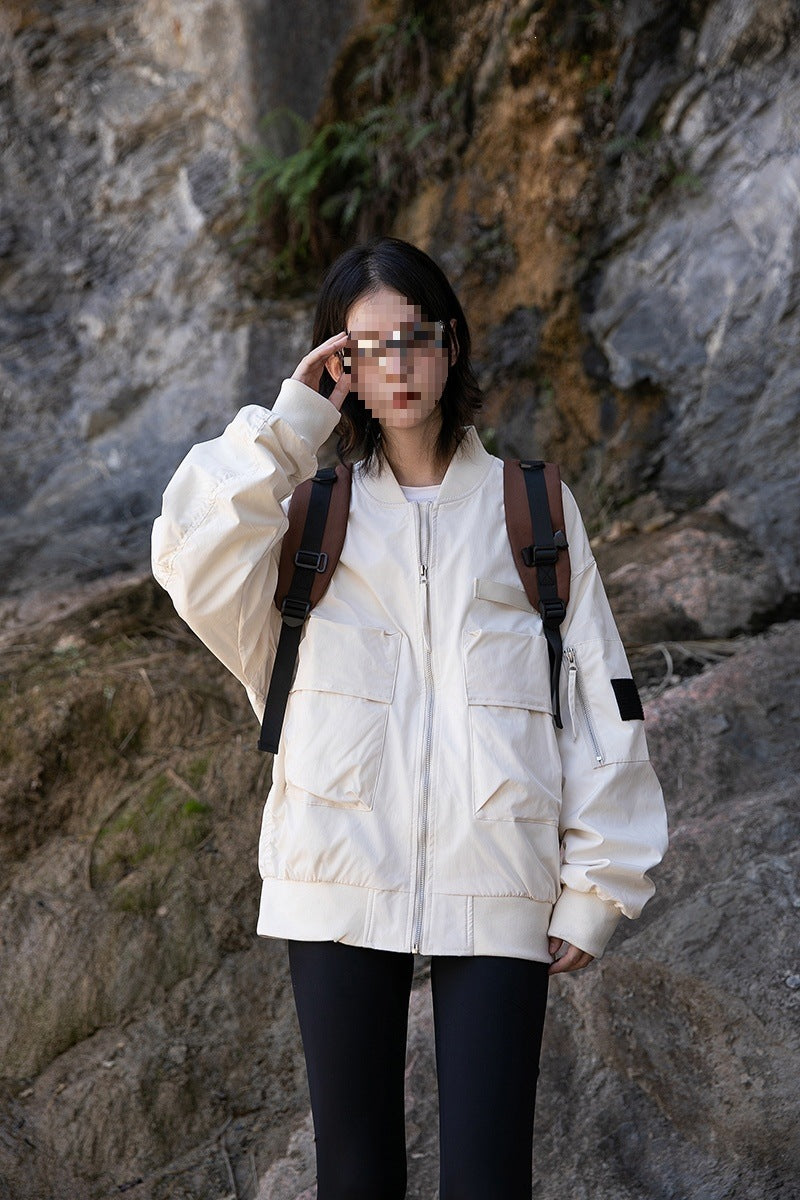 Damen Oversize Multifunktionale Field-Bomberjacke mit Cargo-Taschen & gerippten Bündchen Echoarchiv
