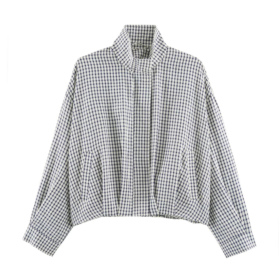 Damen Karo-Übergangsjacke im Oversize-Cropped-Schnitt mit hohem Stehkragen Echo Archiv