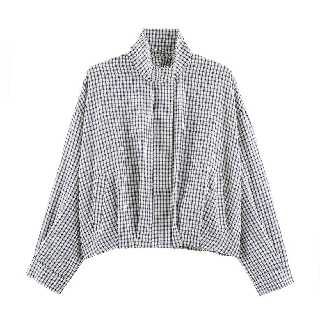 Damen Karo-Übergangsjacke im Oversize-Cropped-Schnitt mit hohem Stehkragen Echo Archiv