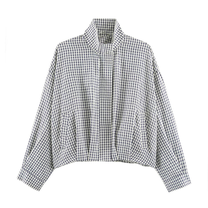 Damen Karo-Übergangsjacke im Oversize-Cropped-Schnitt mit hohem Stehkragen Echo Archiv