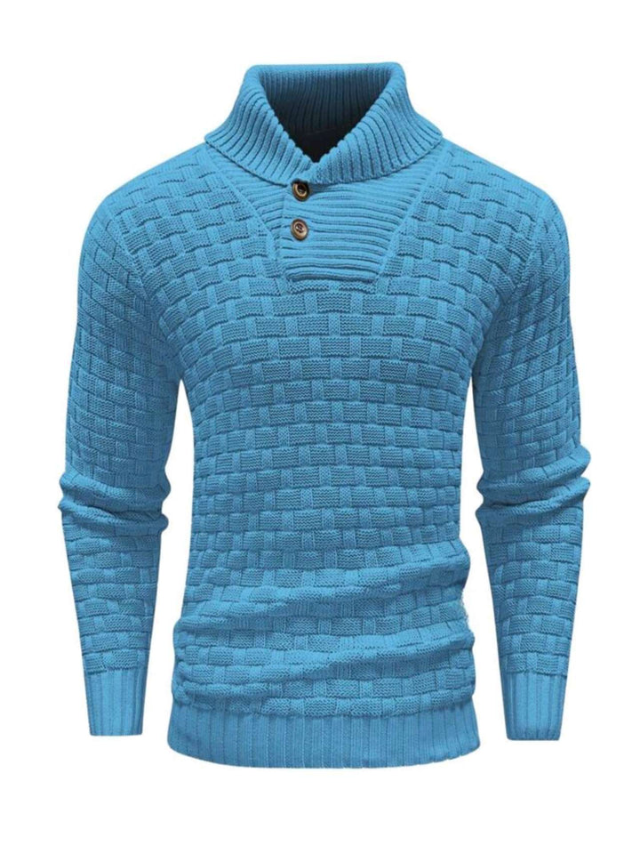 Herren nan strukturierter Strickpullover mit hochschließendem Stehkragen und Zierknopfleiste Echo Archiv