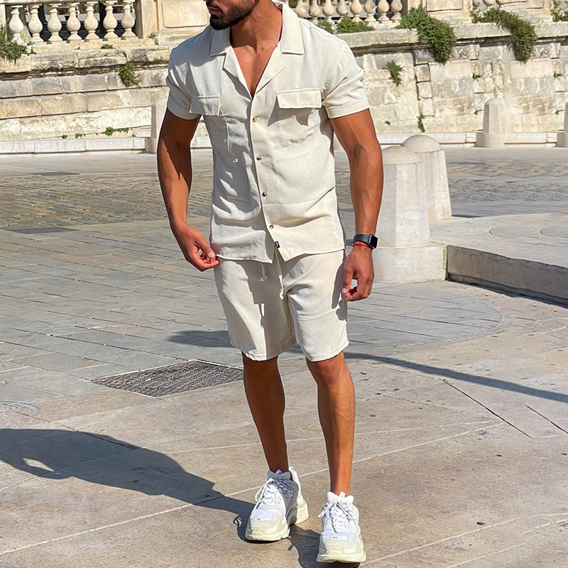 Herren lässiges Freizeit-Hemd und Shorts Set mit praktischen Taschen Echoarchiv