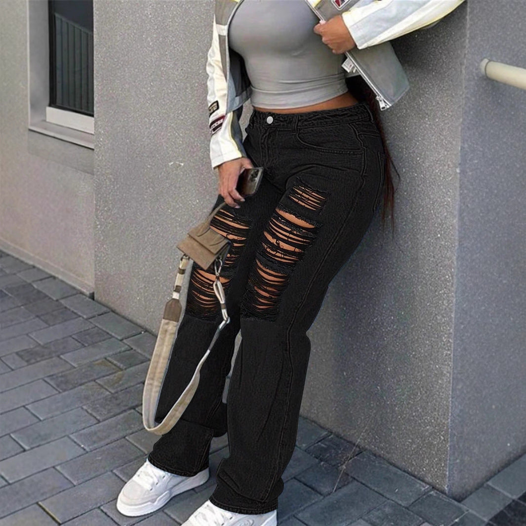Damen weite Destroyed-Denim-Jeans mit hoher Taille und starkem Ripped-Look Echo Archiv