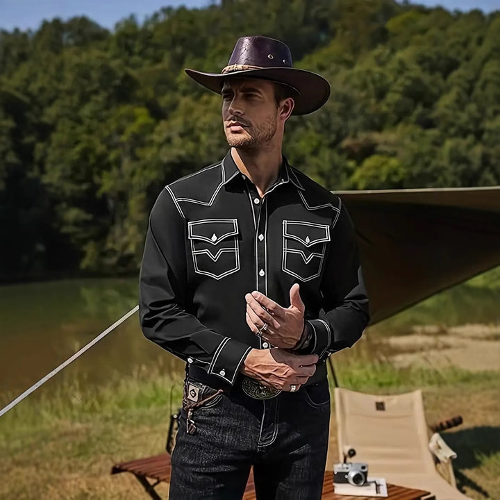 Herren Westernhemd mit kontrastierenden Nähten und Brusttaschen Echoarchiv