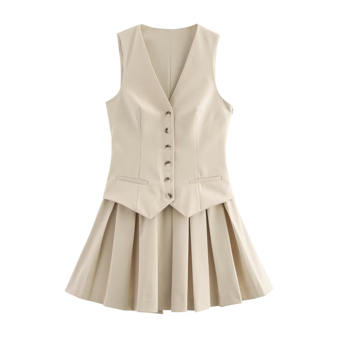 Damen Plissee-Kleid mit tailliertem Oberteil und Knopfleiste Echo Archiv