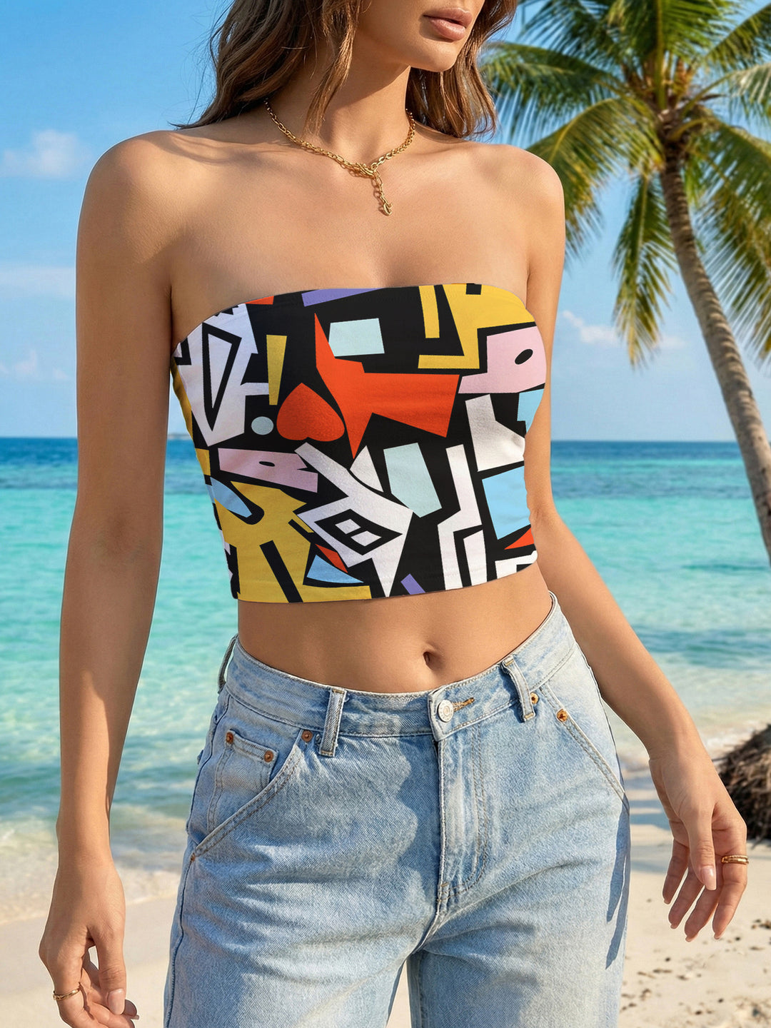 Damen Bandeau-Top mit kreativem Marmor-Design Echo Archiv