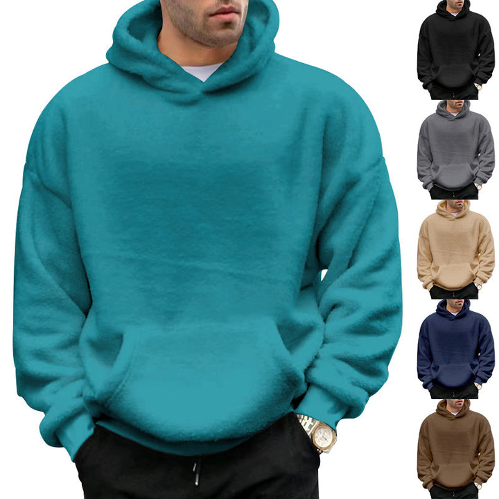 Herren Kuscheliger Oversize Kapuzenpullover aus Teddy-Fleece mit Kängurutasche – Cavarno