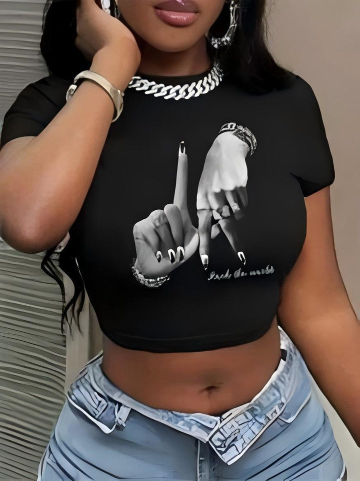 Damen Crop-Top mit künstlerischem Statement-Druck Echo Archiv