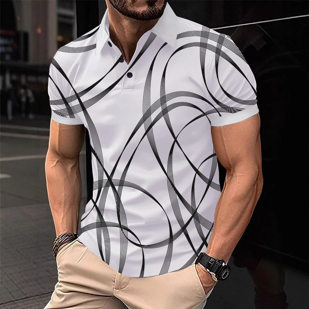 Herren Poloshirt mit modernem grafischen Muster und atmungsaktiven Eigenschaften Echoarchiv