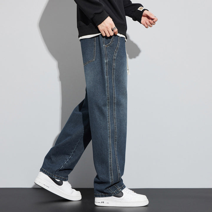 Herren Weite Denim-Hose im Lounge-Style mit Tunnelzugbund und geradem Bein Echo Archiv