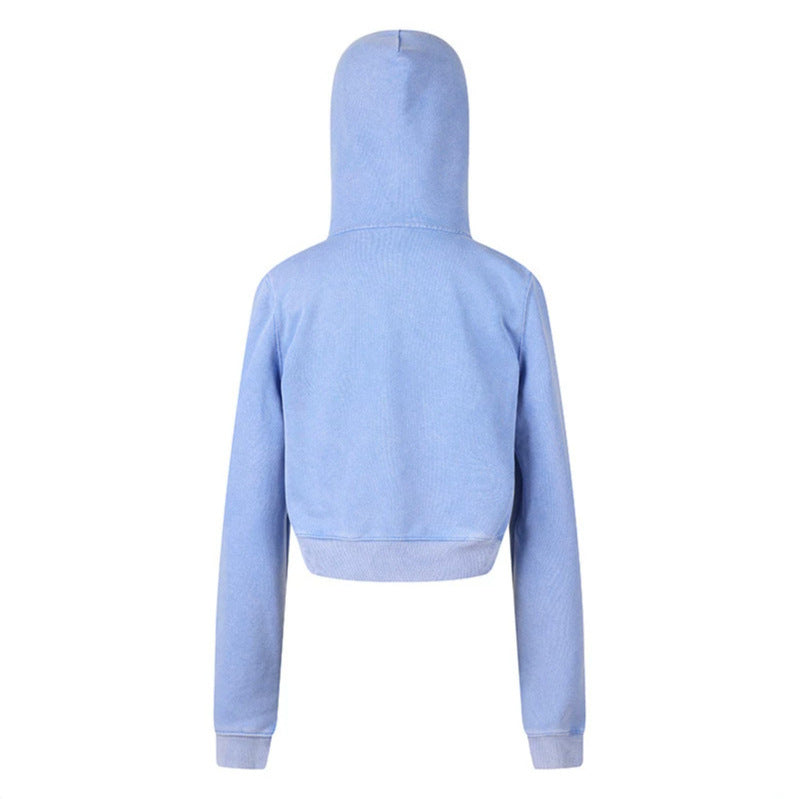 Damen Kurz geschnittene Kapuzen-Sweatjacke mit durchgehendem Reißverschluss im Boxy-Schnitt und Brusttasche Echoarchiv
