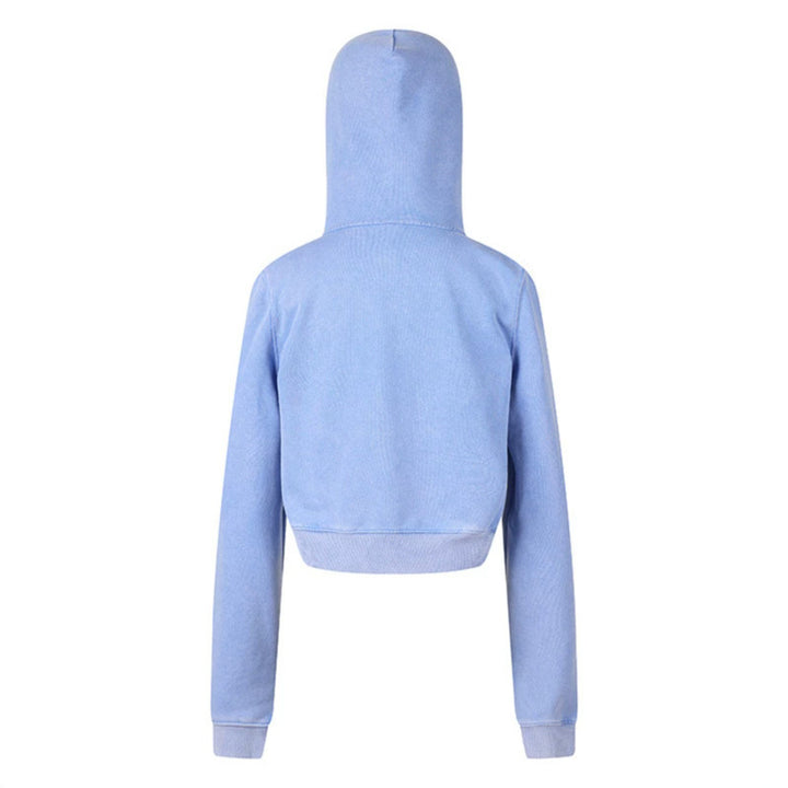 Damen Kurz geschnittene Kapuzen-Sweatjacke mit durchgehendem Reißverschluss im Boxy-Schnitt und Brusttasche Echoarchiv