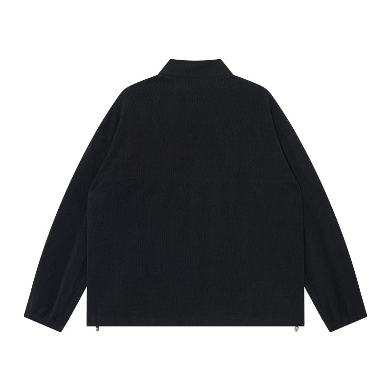Unisex Oversize Halbzip-Pullover aus Cord‑Mix mit Brust-Reißverschlusstasche und Kordelzugsaum Echoarchiv