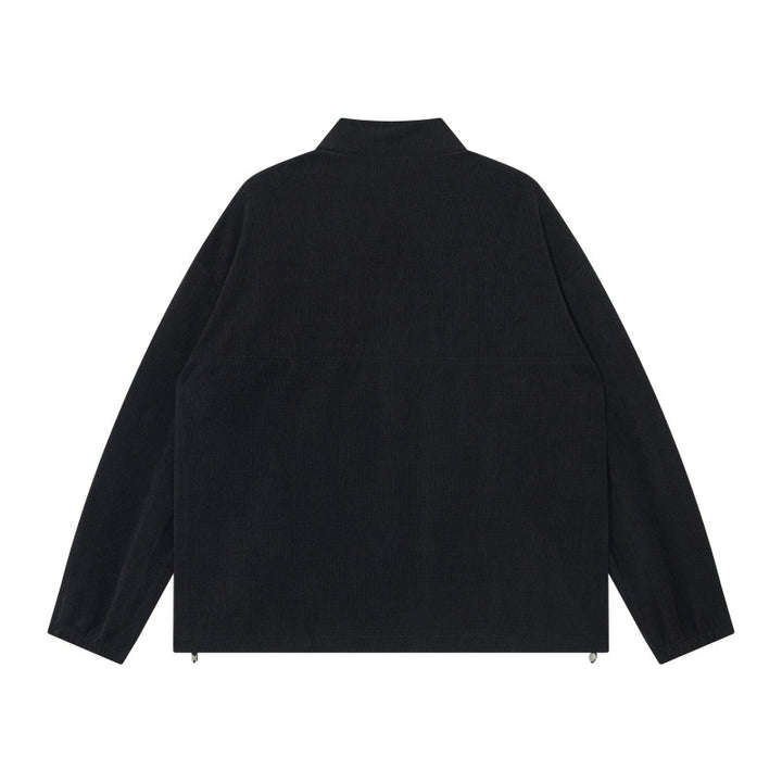 Unisex Oversize Halbzip-Pullover aus Cord‑Mix mit Brust-Reißverschlusstasche und Kordelzugsaum Echoarchiv