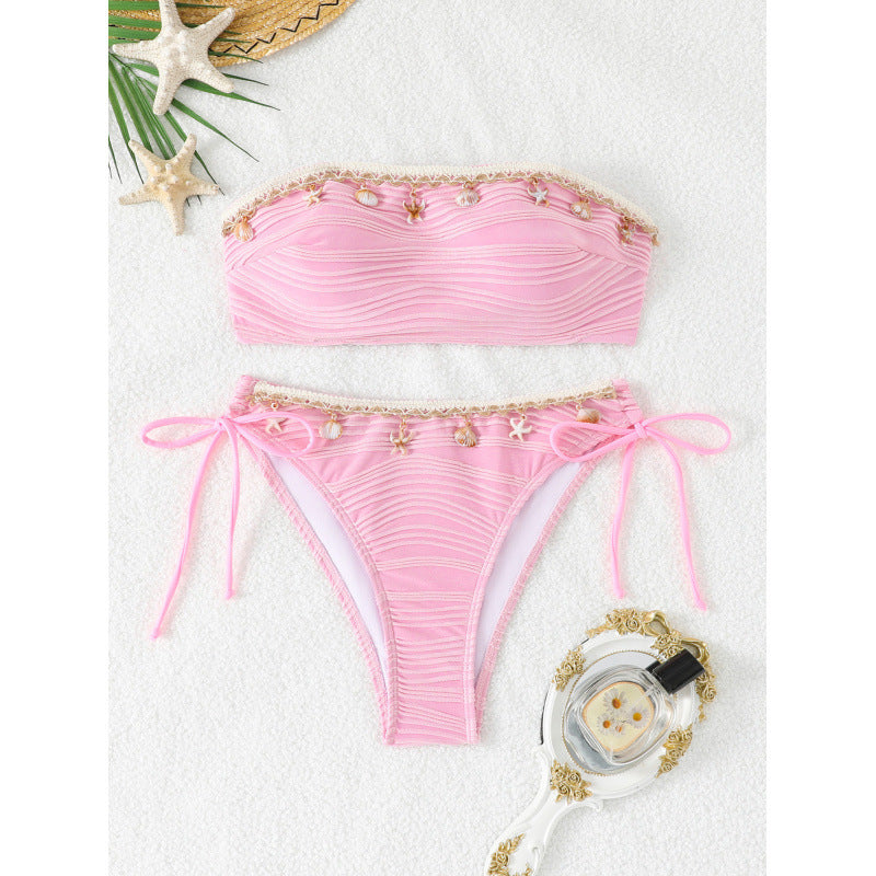 Damen Bandeau-Bikini mit muschelförmigen Akzenten und hochwertiger Textur Echo Archiv