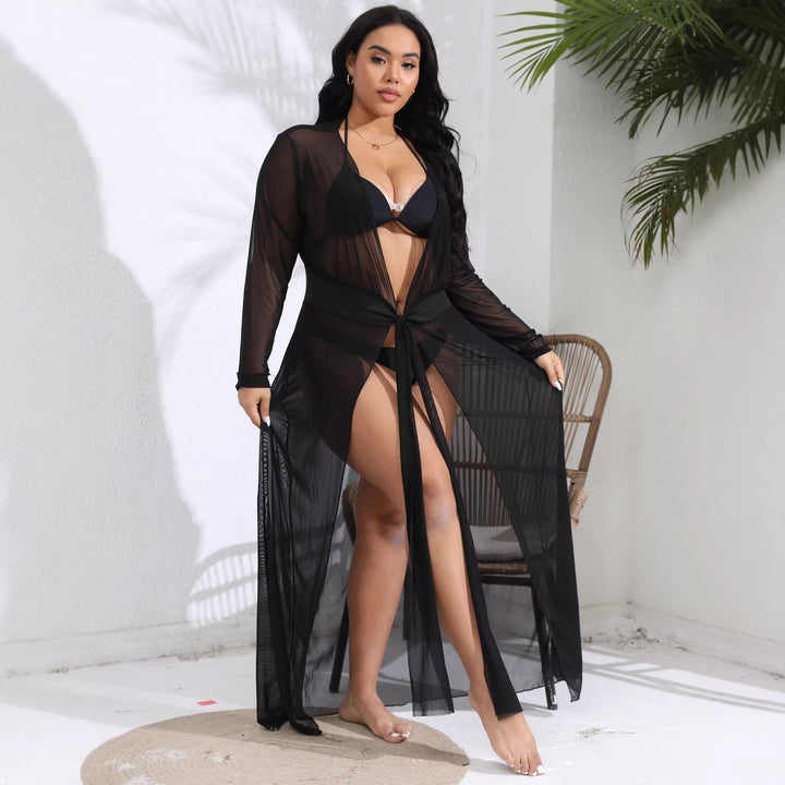 Damen transparenter Strandüberwurf mit verspieltem Taillengürtel Echo Archiv