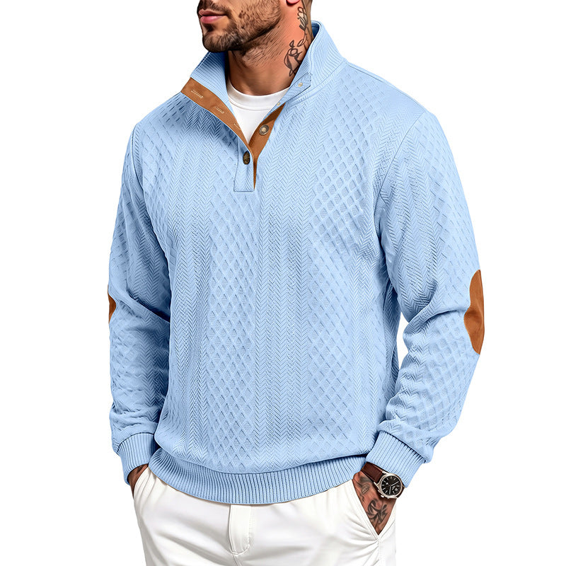 Herren Feinstrukturierter Troyer-Pullover mit Kragenbesatz und Ellbogen-Patches – Norvane