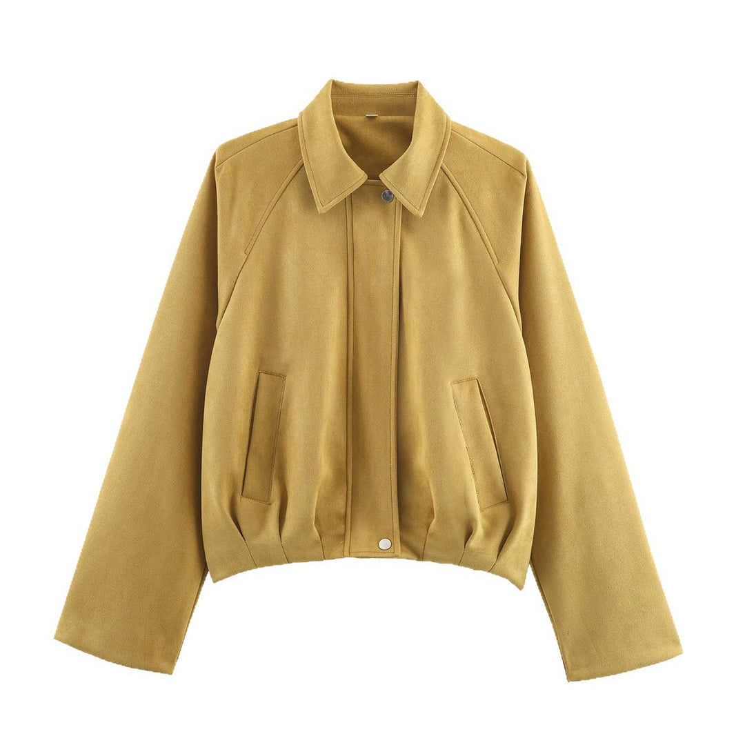 Damen Cropped Boxy Jacke in Velourslederoptik mit Hemdkragen Echoarchiv