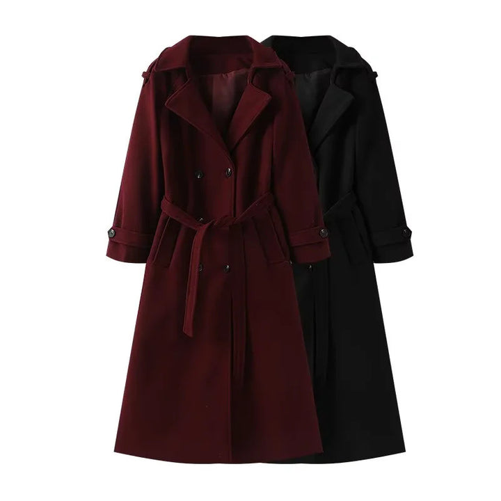 Damen nan langer zweireihiger Trenchcoat-Mantel mit Bindegürtel und Schalkragen Echo Archiv