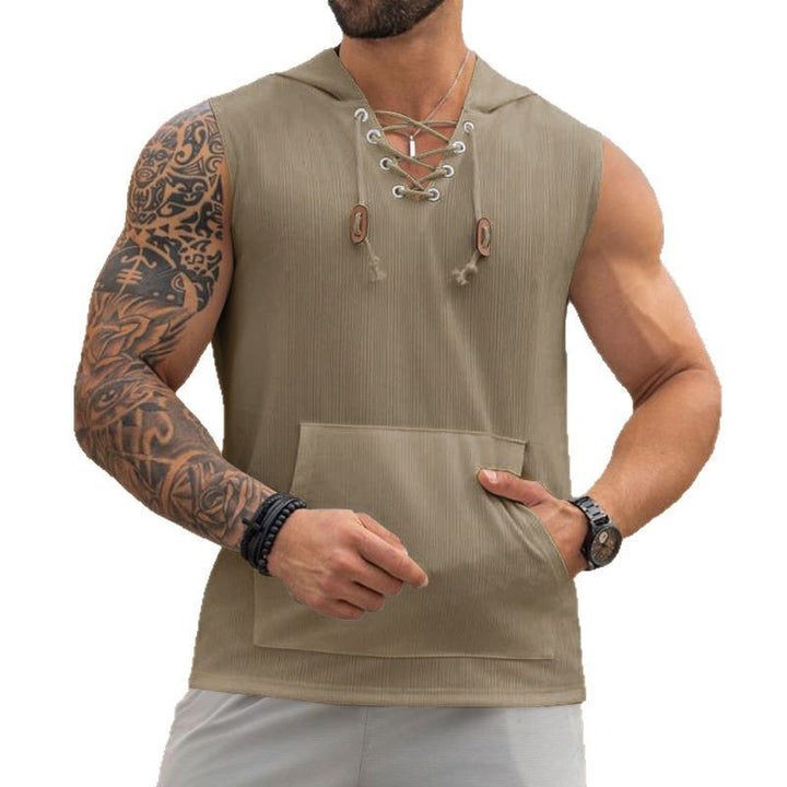 Herren ärmelloses Kapuzenshirt mit modischem Schnürdesign Echoarchiv