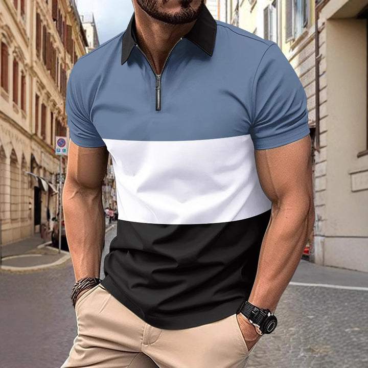 Herren Polohemd mit modernem Farbblockdesign und Reißverschluss Echoarchiv