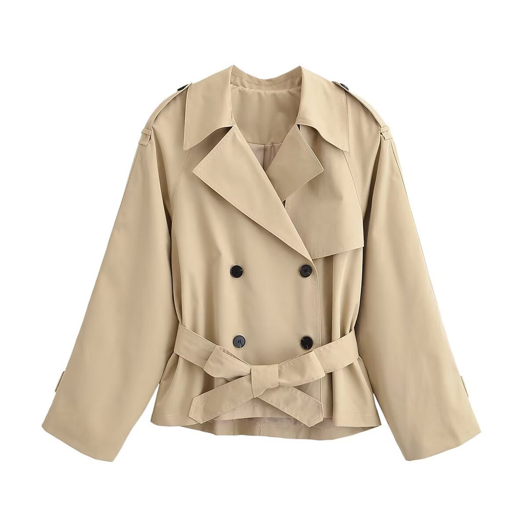 Damen Kurz-Trenchjacke mit weitem Schnitt, doppelreihiger Knopfleiste und Taillengürtel Echo Archiv
