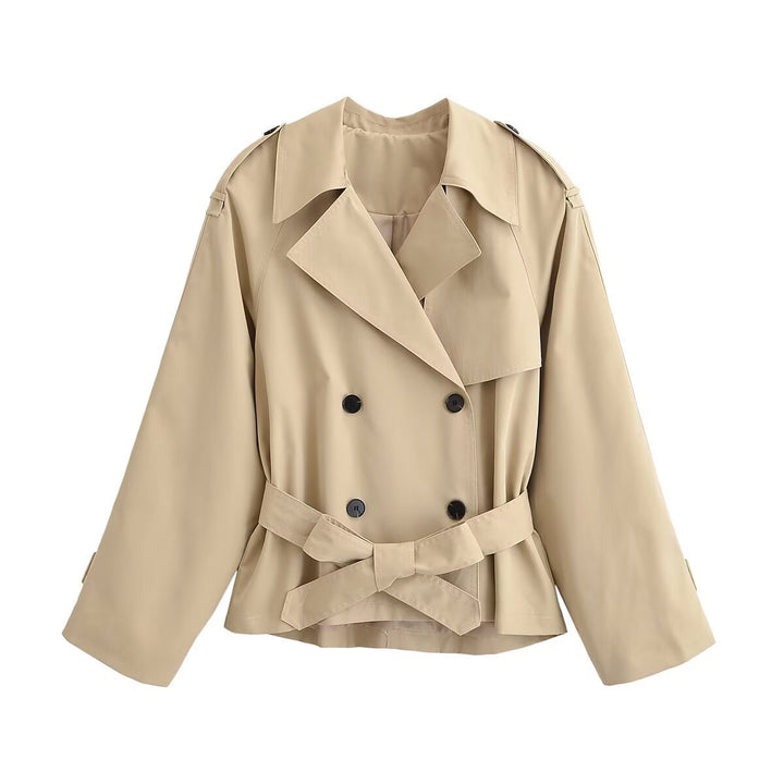 Damen Kurz-Trenchjacke mit weitem Schnitt, doppelreihiger Knopfleiste und Taillengürtel Echo Archiv
