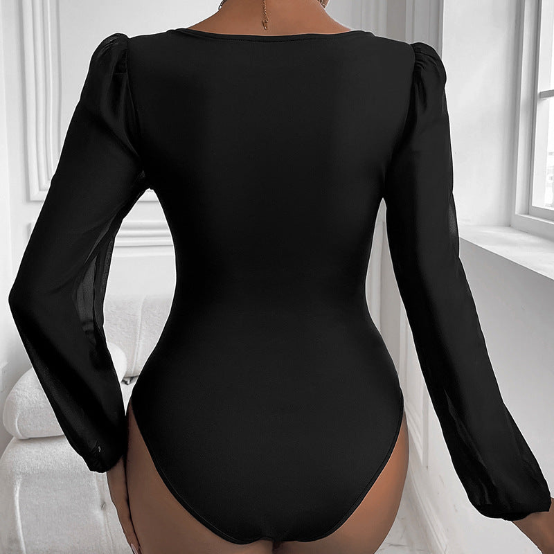 Damen Figurbetontes Body-Top mit herzförmigem Ausschnitt, Puffärmeln und taillierter Silhouette – Bodéline