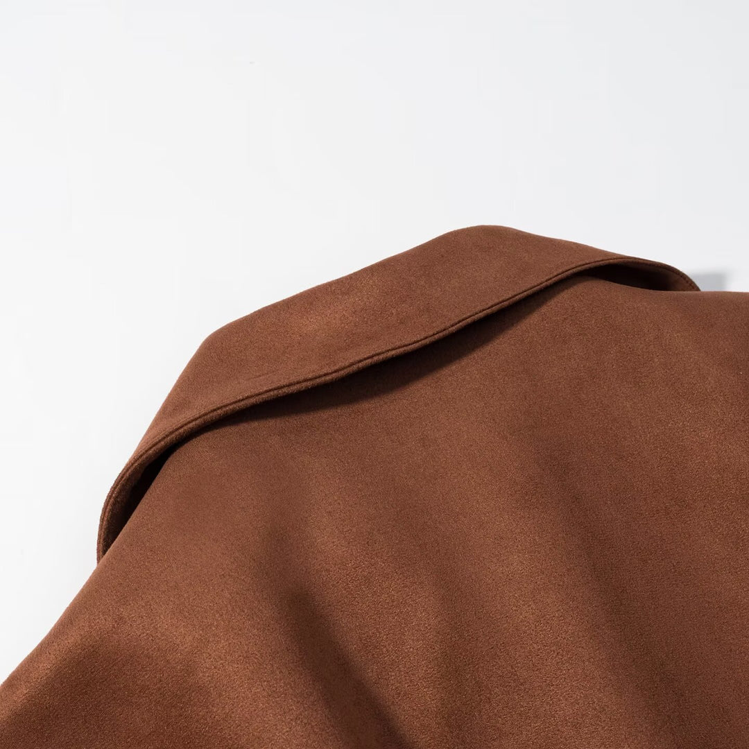Damen Kurzjacke im Veloursleder‑Look mit Taillengürtel und großem Revers Echo Archiv