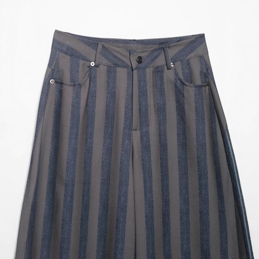 Damen Gestreifte Culotte-Hose mit hoher Taille und weitem Bein Echo Archiv
