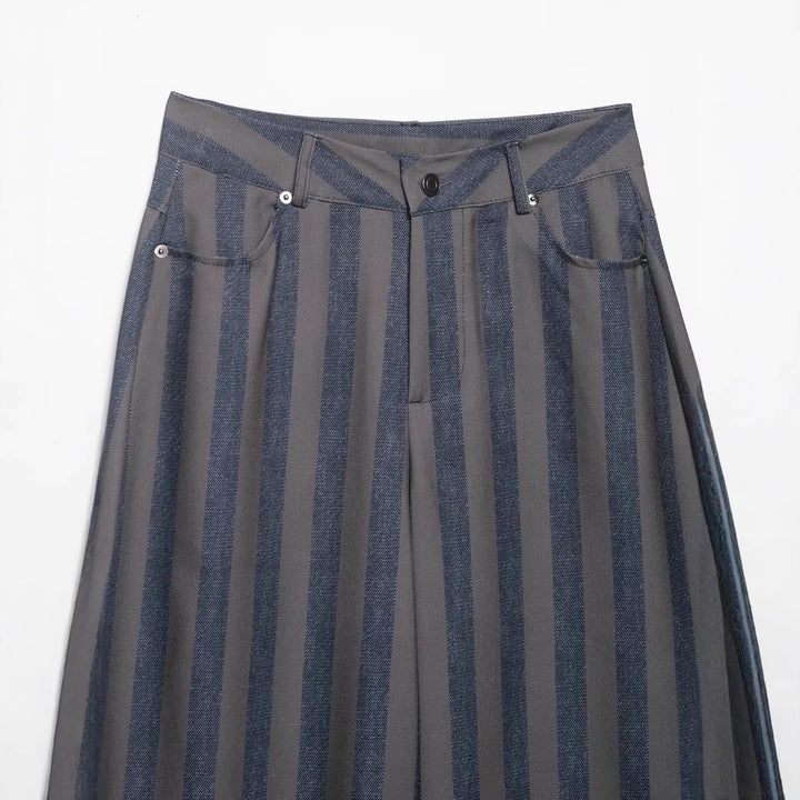 Damen Gestreifte Culotte-Hose mit hoher Taille und weitem Bein Echo Archiv