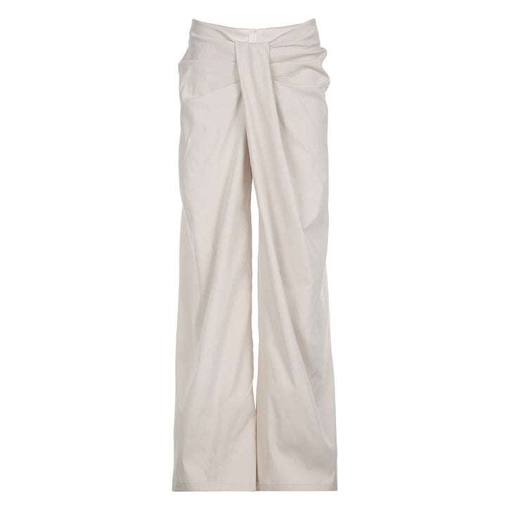 Damen hochtaillierte Palazzohose mit Drapé-Detail und weitem Bein – Avélisse