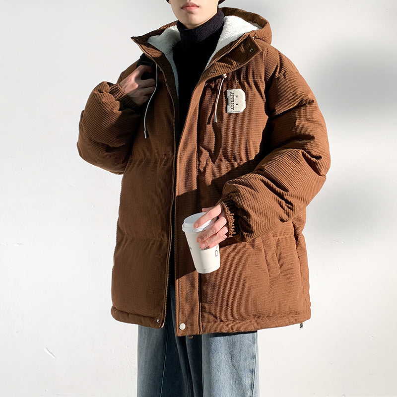 Herren Gepolsterte Cord-Steppjacke mit Kapuze, Teddyfleece-Innenfutter und Oversize-Schnitt Echo Archiv