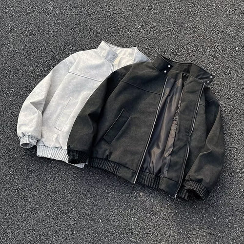 Unisex Kurz geschnittene Oversize-Bomberjacke mit Stehkragen und elastischem Saum Echoarchiv