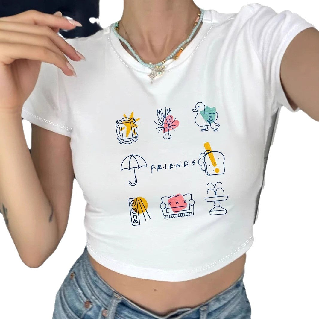 Damen Crop-T-Shirt mit kreativem Freizeitdesign Echo Archiv