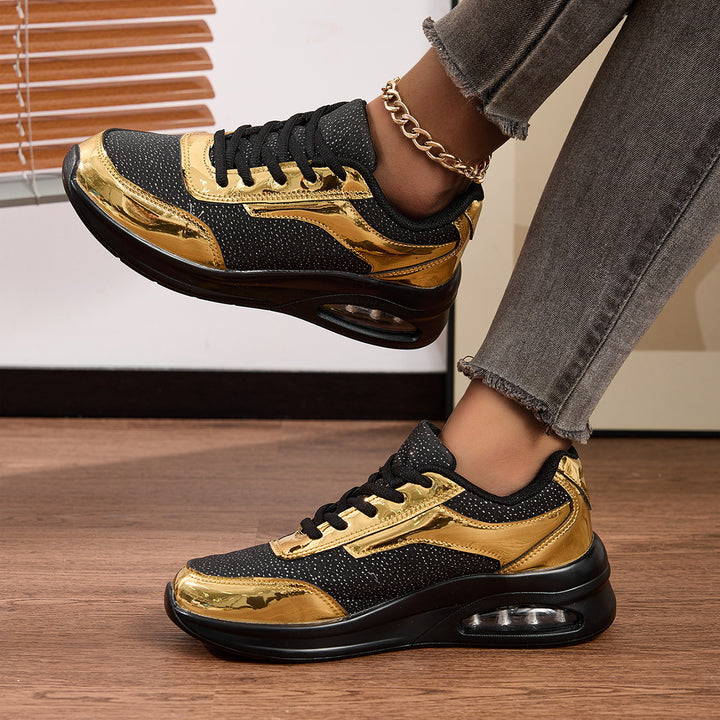 Damen nan elegante Stadt-Sneaker mit glitzerndem Textiloberteil, reflektierenden Metallic-Overlays und integriertem Dämpfungskern Echo Archiv