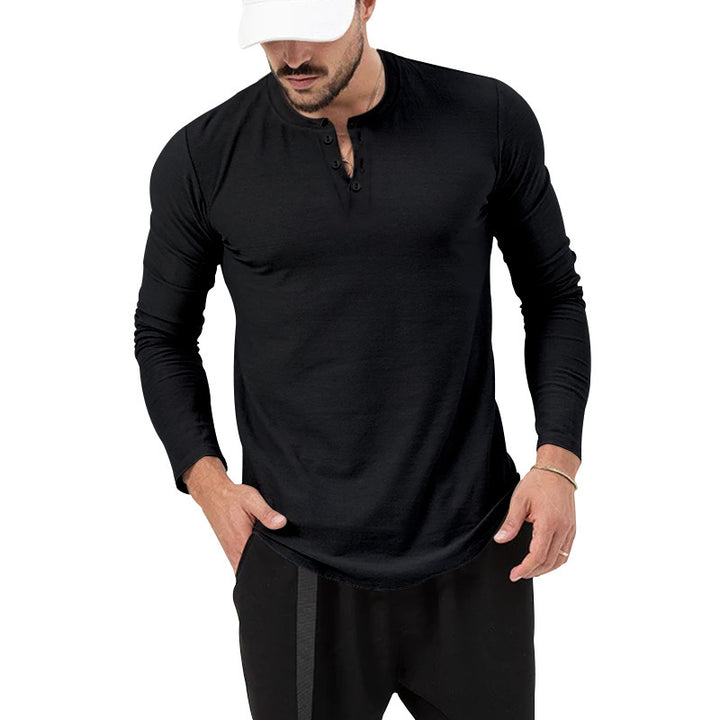 Herren Langarm Henley-Shirt mit modischem Knopfverschluss Echoarchiv