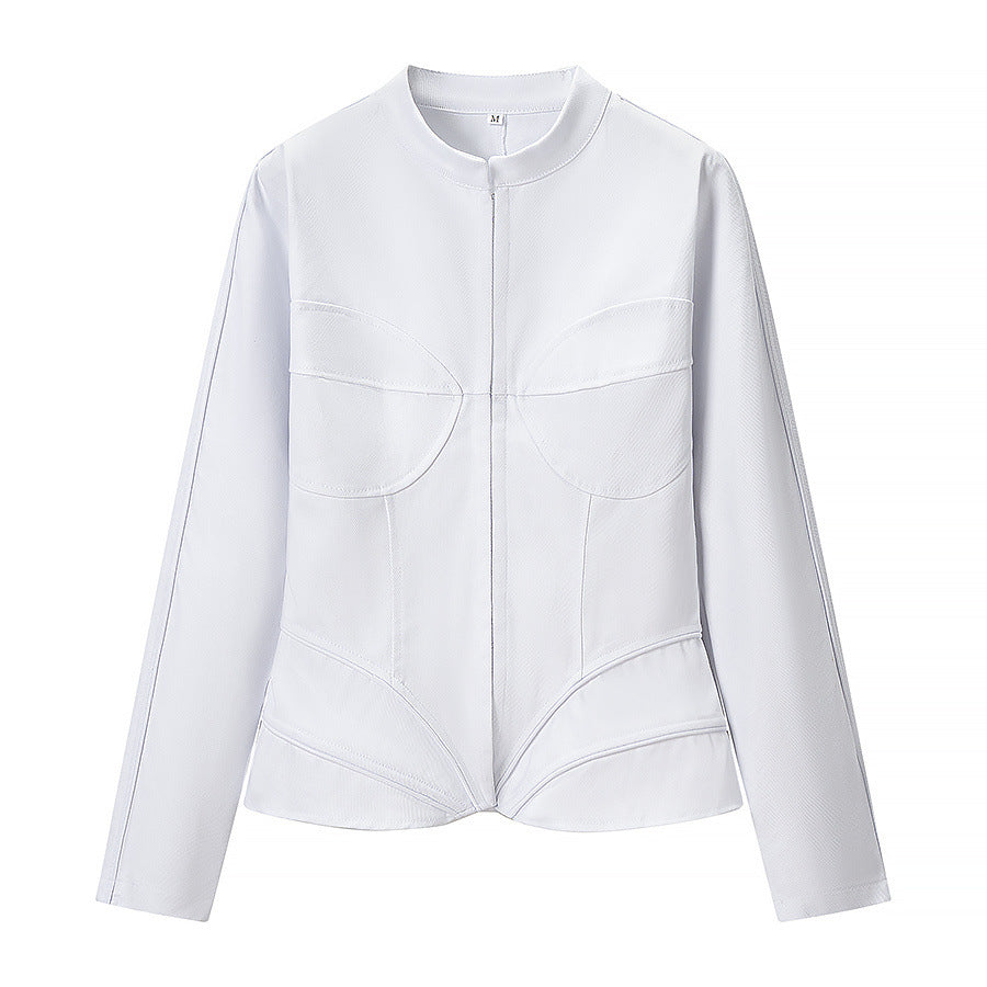 Damen Taillierte Kunstlederjacke mit Stehkragen und figurformenden Ziernähten Echo Archiv