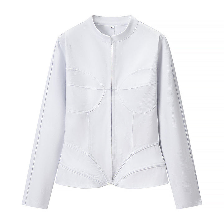 Damen Taillierte Kunstlederjacke mit Stehkragen und figurformenden Ziernähten Echo Archiv