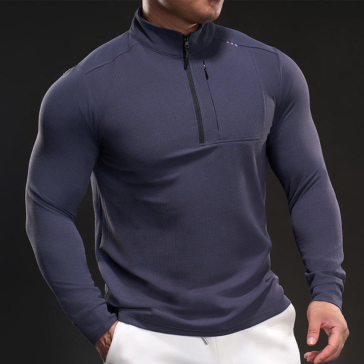 Herren Slim-Fit Thermo-Longsleeve mit Stehkragen und Brustreißverschluss Echoarchiv