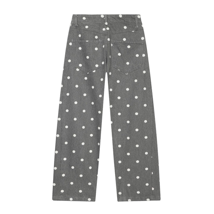 Damen Hochgeschnittene Culotte-Jeans mit weitem Bein, Polka-Dot-Print und aufgesetzten Gesäßtaschen Echoarchiv